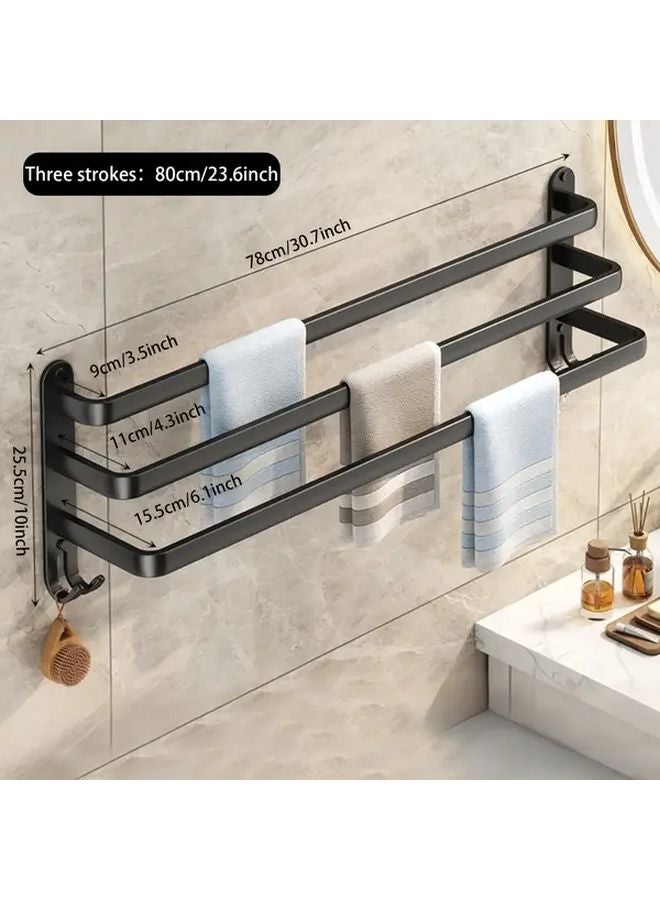 Black Double Layer No Drill Towel Rail Wall Mounted Bathroom Accessory Set - Image 3